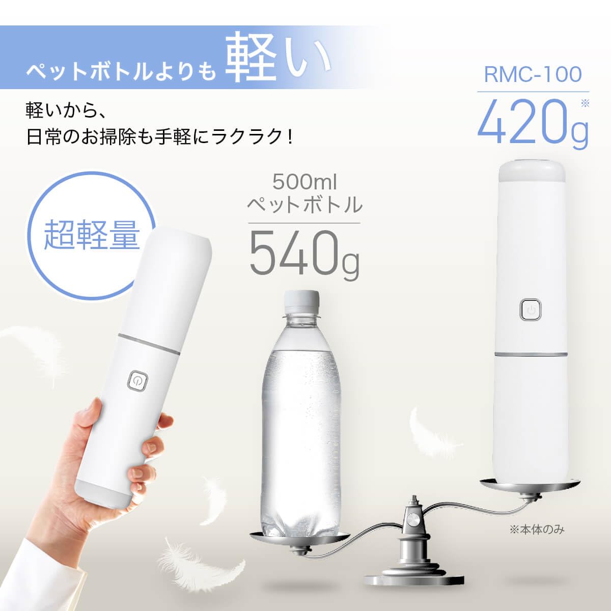 レイコップ ハンディクリーナー0.42kg軽量 11,000Pa 強力吸引 車用掃除機 強力吸引力 小型 コードレス USBケーブル充電 2WAYノズル ホワイト RMC-100