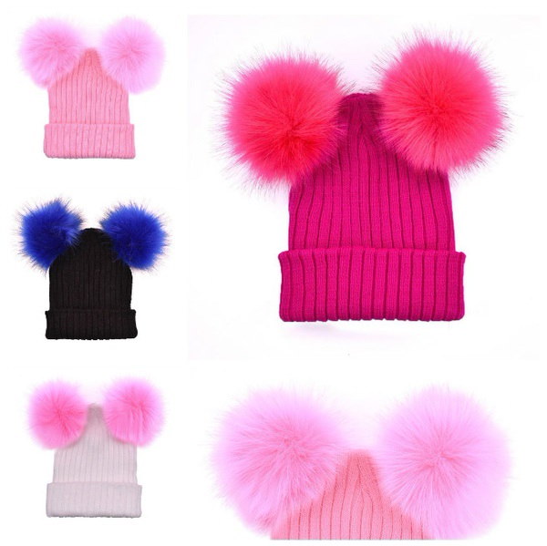 最高の贈り物ファッション女性の帽子2つのかわいいぬいぐるみのビーズニットBeanies Winter Keep Warm Crochet編まれた 最高の贈り物ファッション女性の帽子2つのかわいいぬいぐるみのビーズニットBeanies Winter Keep Warm Crochet編まれた