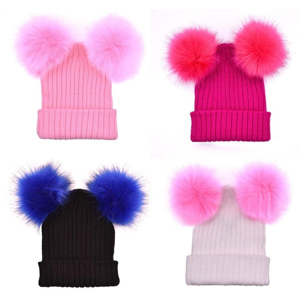 最高の贈り物ファッション女性の帽子2つのかわいいぬいぐるみのビーズニットBeanies Winter Keep Warm Crochet編まれた 最高の贈り物ファッション女性の帽子2つのかわいいぬいぐるみのビーズニットBeanies Winter Keep Warm Crochet編まれた