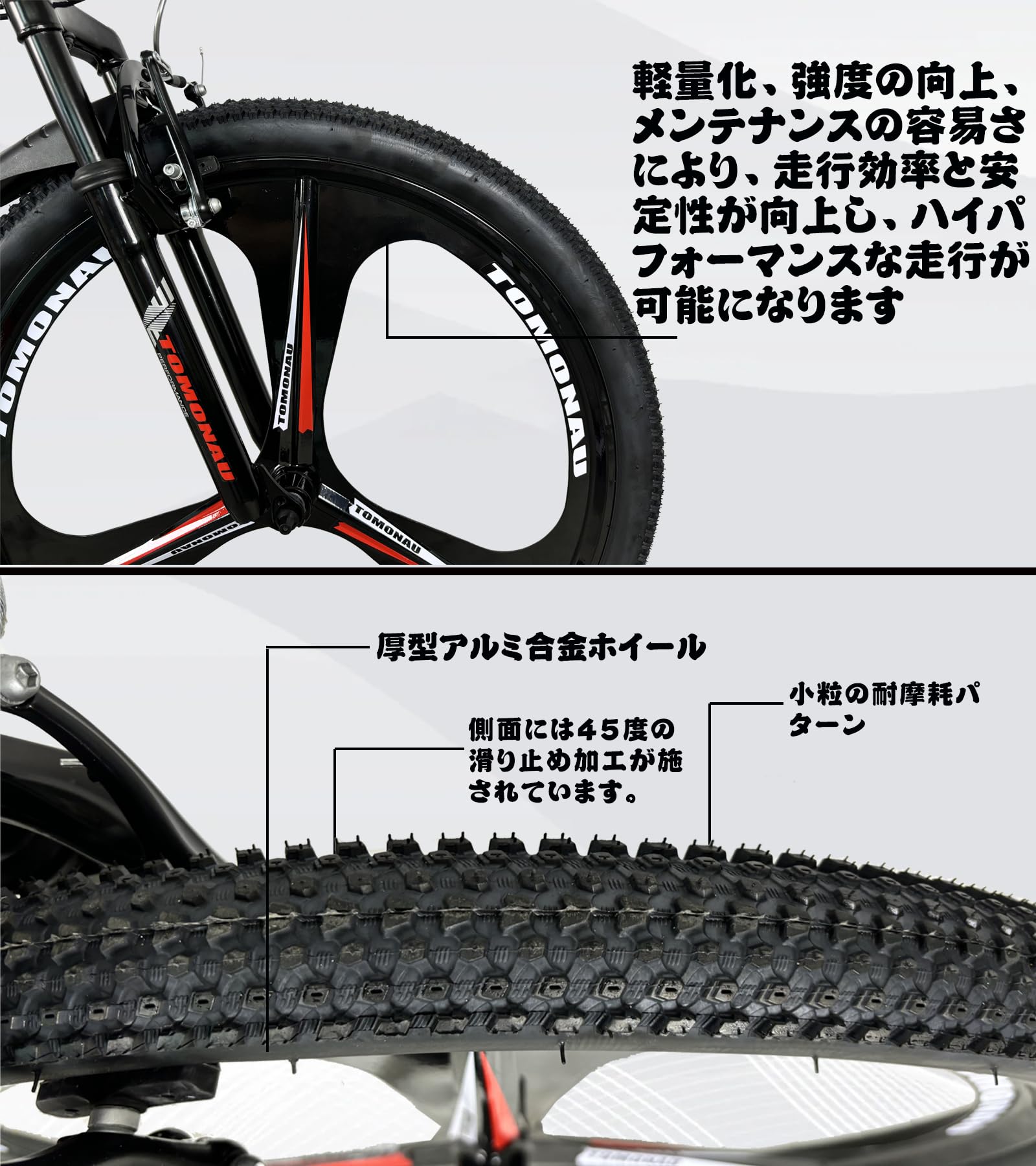 TOMONAU 折りたたみ自転車 26インチ自転車 3本スポーク一体型ホイール 折り畳み自転車 折りたたみ式マウンテンバイク Wサスペンション搭載 18段変速