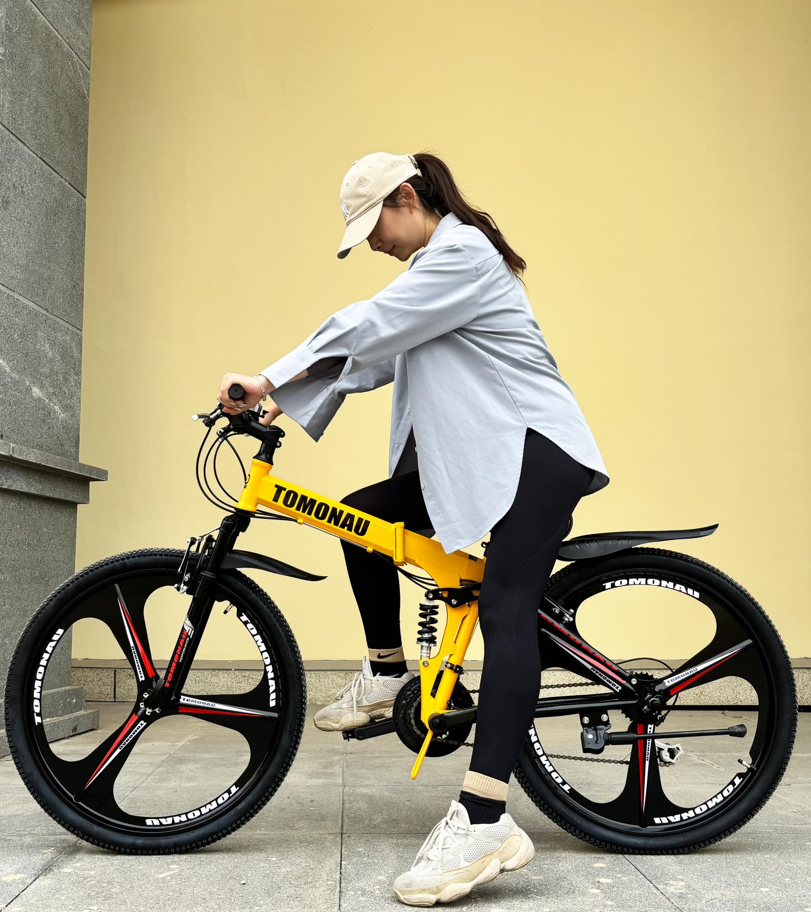 TOMONAU 折りたたみ自転車 26インチ自転車 3本スポーク一体型ホイール 折り畳み自転車 折りたたみ式マウンテンバイク Wサスペンション搭載 18段変速