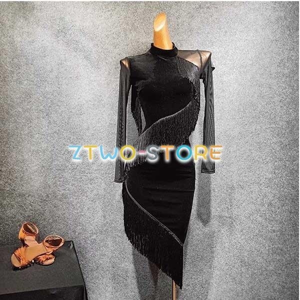 社交ダンス ラテンドレス 長袖 フリンジ付き ラテンダンス ダンス衣装