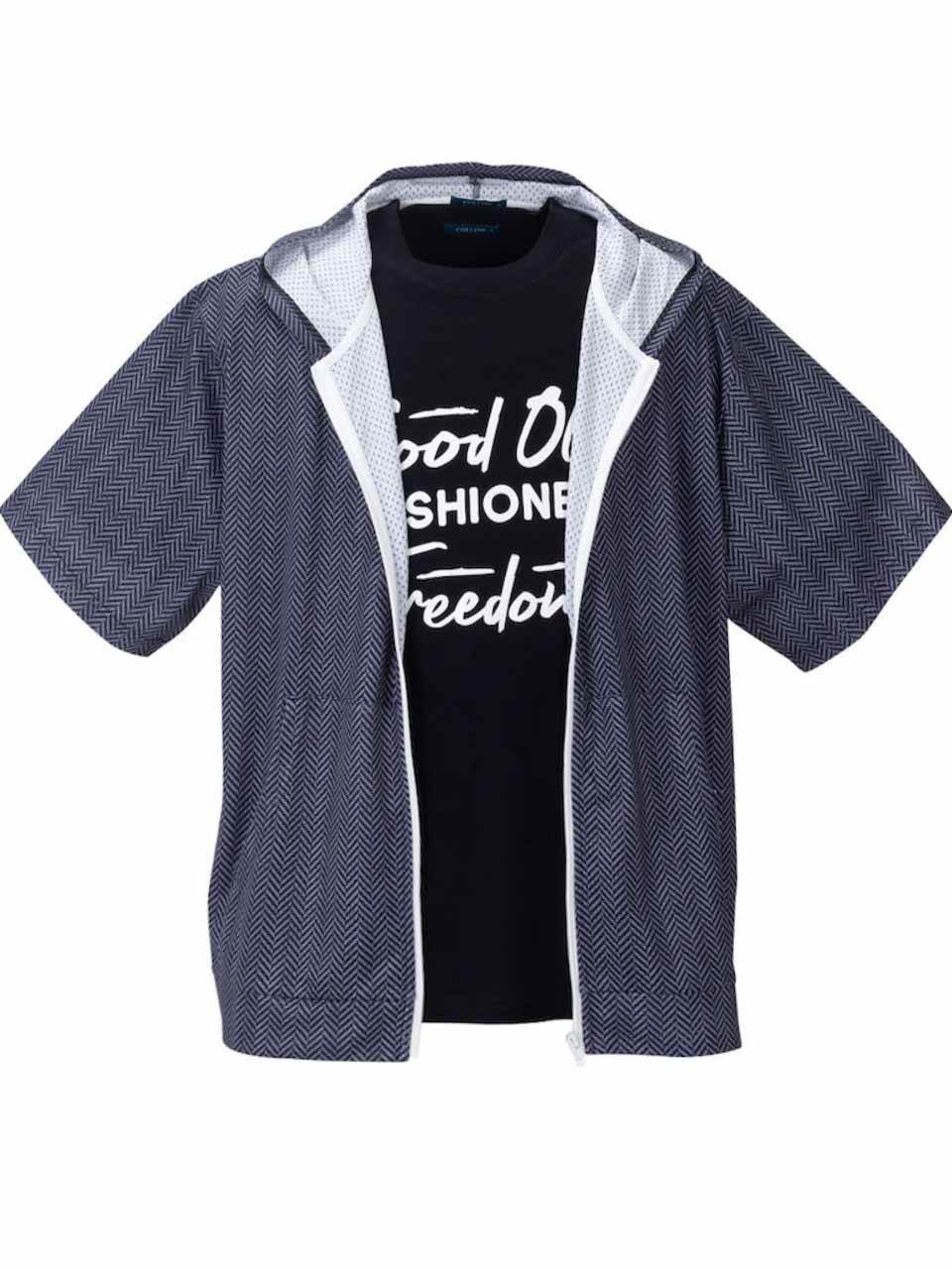 半袖パーカー 大きいサイズ メンズ プリントTシャツ メッシュ サマーパーカ 2枚組 COLLINS C060417-08