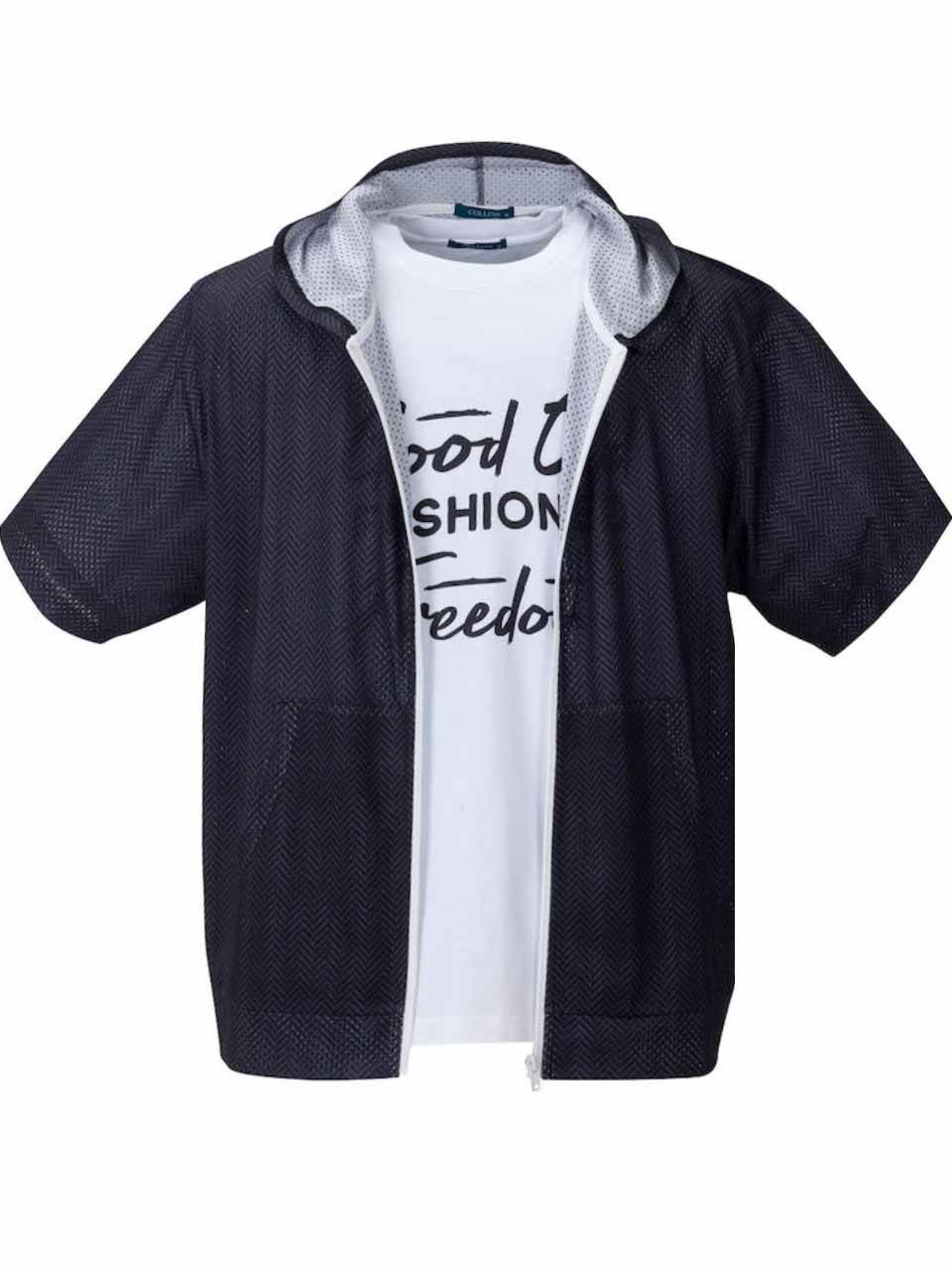 半袖パーカー 大きいサイズ メンズ プリントTシャツ メッシュ サマーパーカ 2枚組 COLLINS C060417-08