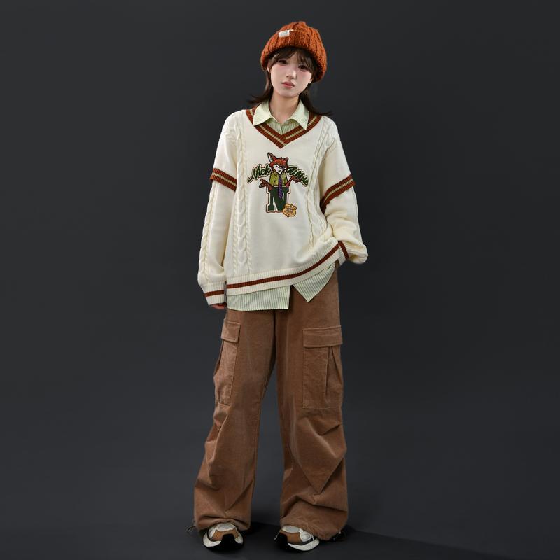 狂った動物城森女部族オリジナルシャツ襟偽2枚デザイン感初秋学院風セーター女 狂った動物城森女部族オリジナルシャツ襟偽2枚デザイン感初秋学院風セーター女