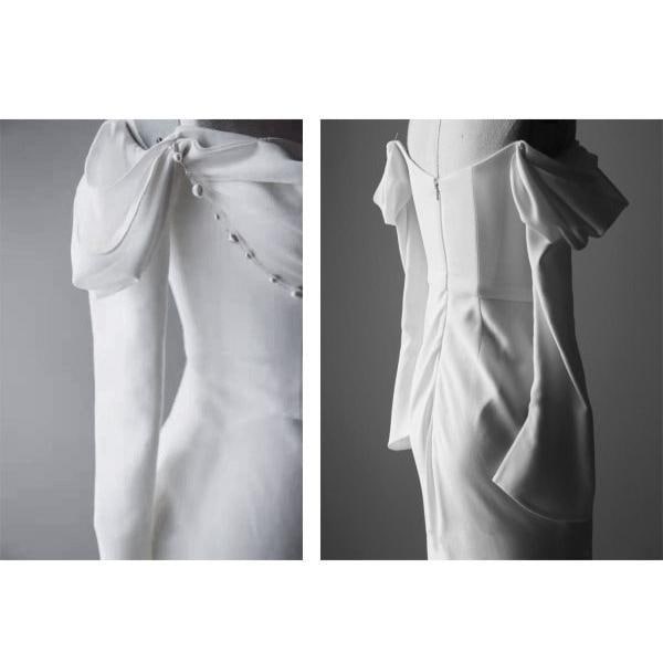 花嫁 ウェディングドレス ファスナー 長袖 肩出し シンプル マーメイドライン 白ドレス ワンピース 花嫁 結婚式 二次会 披露宴 前撮り