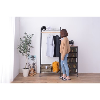 LFS-882ハンガーラック収納スチールシェルフ付衣類家具シンプル新生活スリム服バッグ帽子置き場