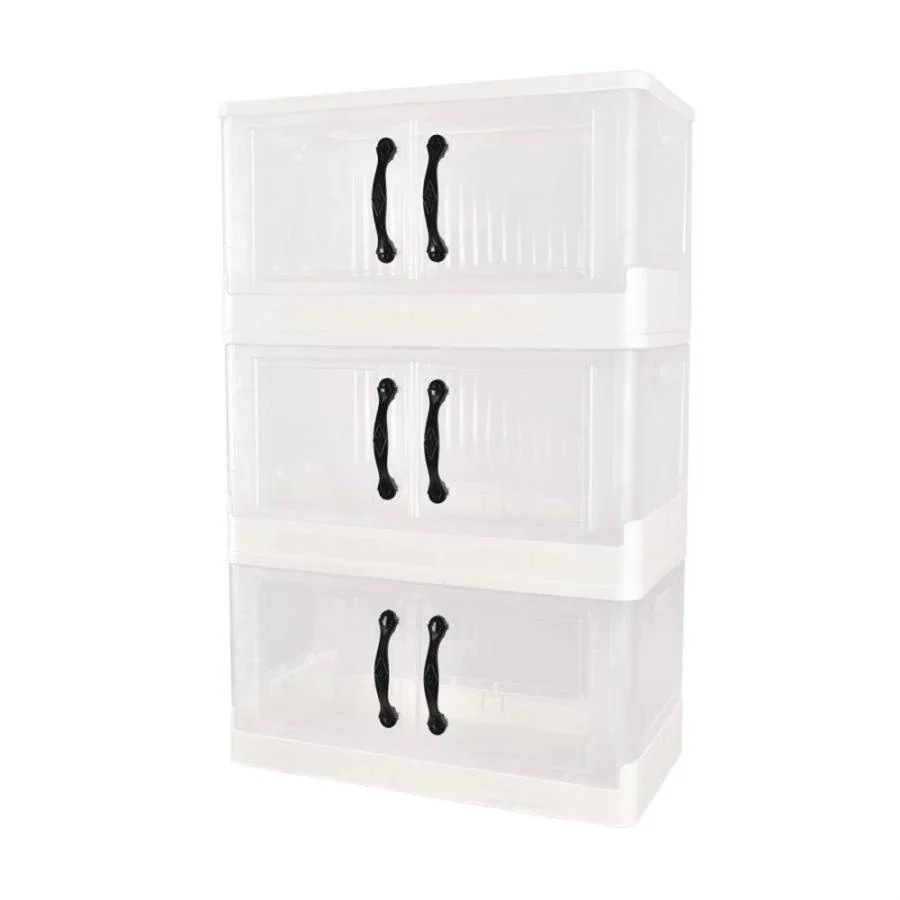 6月の収納 3段 横開き 衣類 書類 透明 3個セット 両開き 観音開き 折りたたみ キャスター付き 収納コンテナ 収納ケース フタ付き プラスチック 押し入れ収納