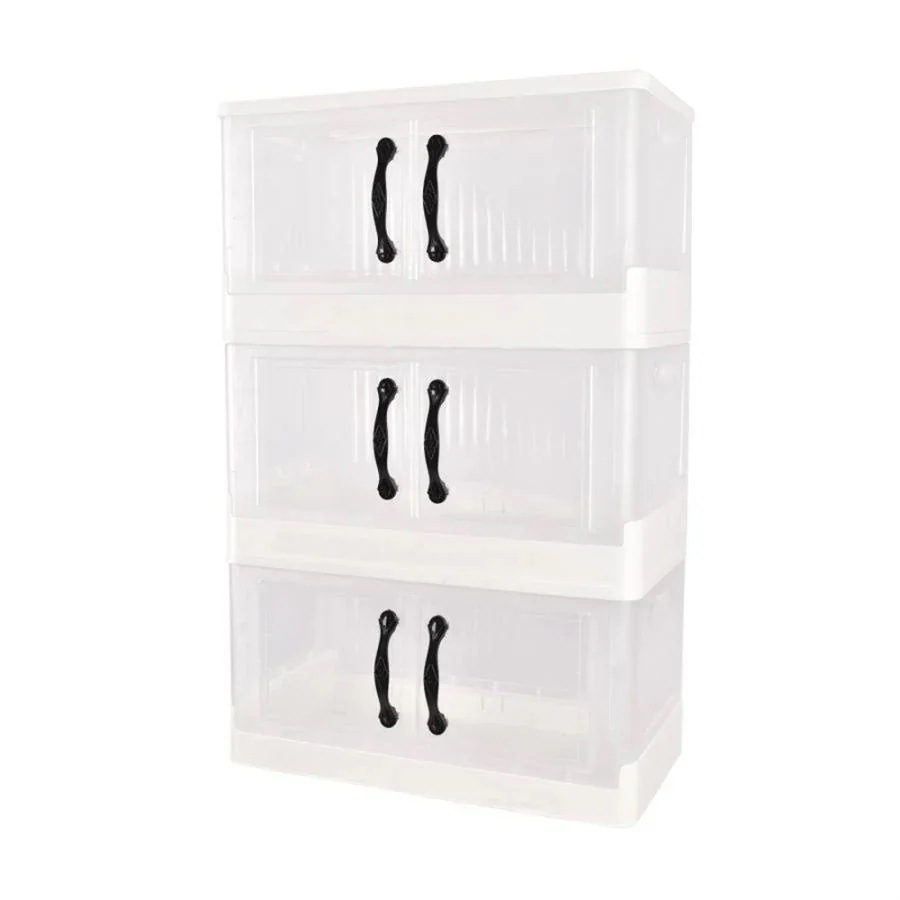 6月の収納 3段 横開き 衣類 書類 透明 3個セット 両開き 観音開き 折りたたみ キャスター付き 収納コンテナ 収納ケース フタ付き プラスチック 押し入れ収納