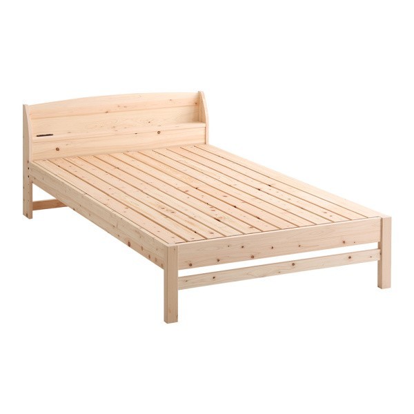 国産ひのき セミダブルベッドフレーム 脚付すのこベッド 宮棚 コンセント 4段階高さ調節 ベッド下収納 抗菌 防虫 JIS規格 フレーム単品