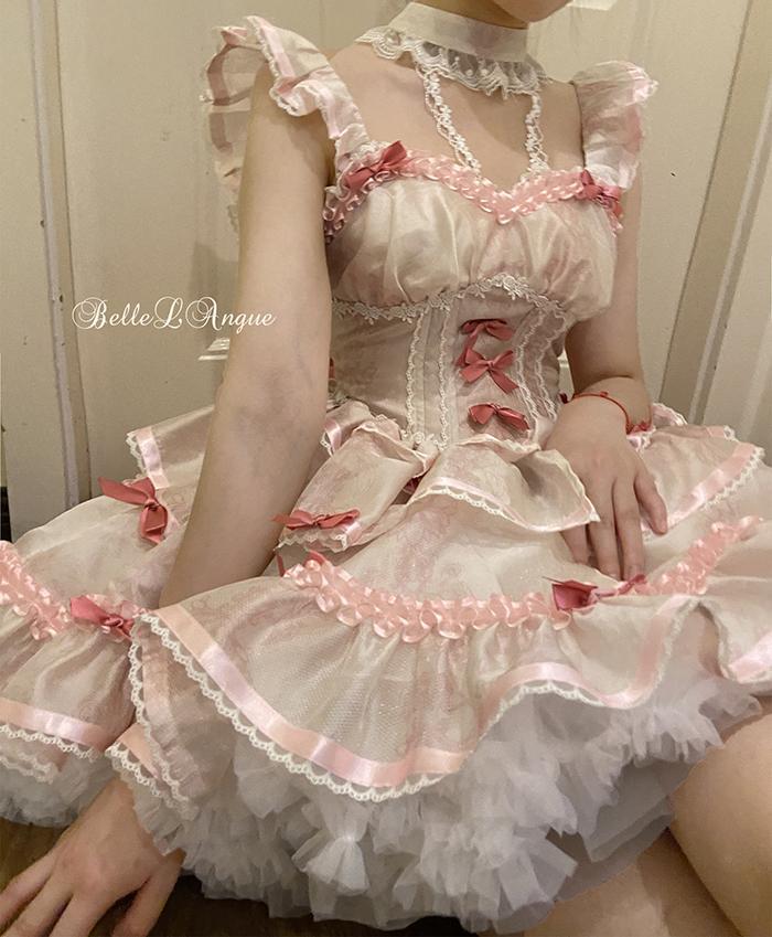 ロリータスカート ロリータ 恋人 バレエ 春夏 超可愛い スイートドレス スーパー サスペンダースカート プリンセスロー