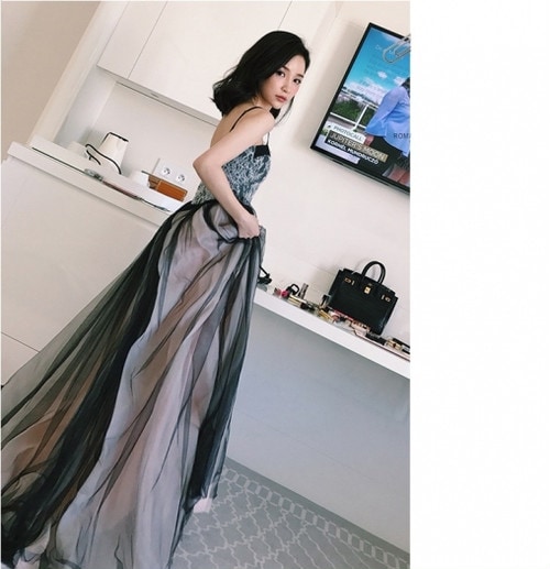 大人かわいい エレガント ドレス ワンピース ロング 花柄 レース チュール パーティー J-006