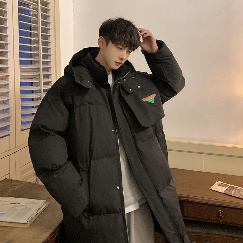 メンズ服 韓国ファッション ゆったり おしゃれ フード付き ウォーム 防寒 ロング コットンジャケット 百掛け カジュアル ins 高級感 ジャケット