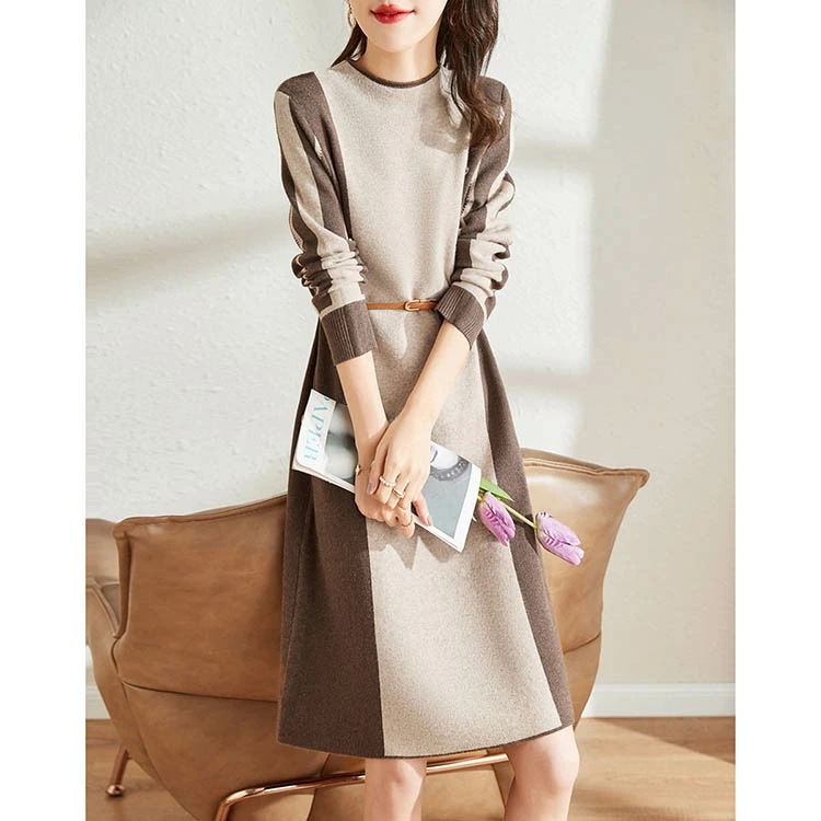 【2025新作】ワンピース 冬 ニット スカート ベージュ ブラウン 長袖 タイトお仕事 ミセス Aライン オフィスカジュアル きれいめ 卒業式 入学式 30代 40代 50代 おしゃれ パーティー