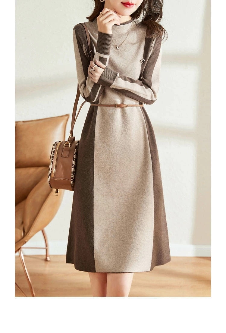 【2025新作】ワンピース 冬 ニット スカート ベージュ ブラウン 長袖 タイトお仕事 ミセス Aライン オフィスカジュアル きれいめ 卒業式 入学式 30代 40代 50代 おしゃれ パーティー