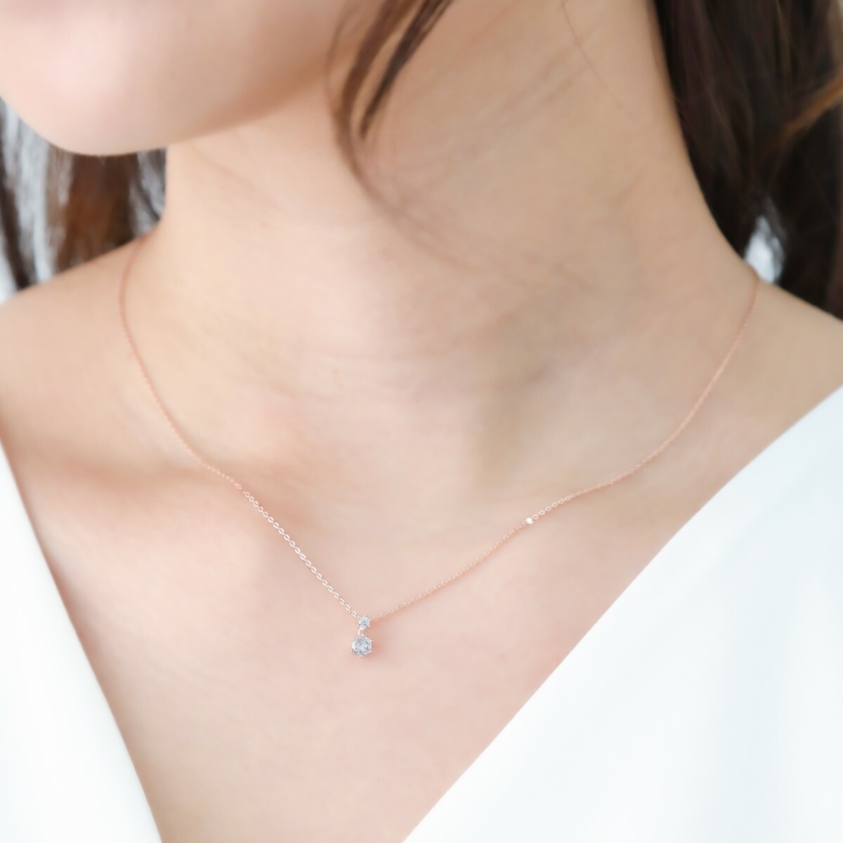 ネックレス レディース シルバー925製 キュービックジルコニア 2粒 2石 シンプル ネックレス レディース シルバー925製 キュービックジルコニア 2粒 2石 シンプル