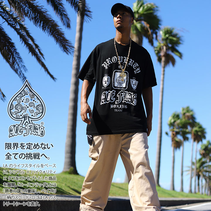 ACE FLAG 上下セット 半袖 ブランド Tシャツ ロングパンツ 上下 セットアップ メンズ 春夏用 黒 大きいサイズ エースフラッグ おしゃれ ボクシング