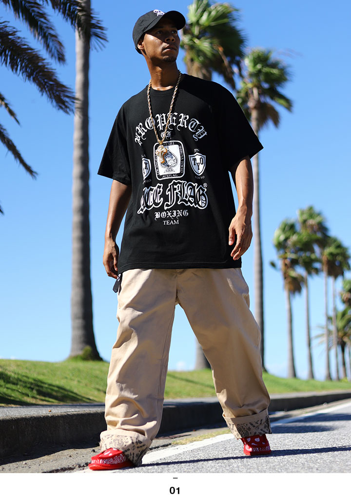 ACE FLAG 上下セット 半袖 ブランド Tシャツ ロングパンツ 上下 セットアップ メンズ 春夏用 黒 大きいサイズ エースフラッグ おしゃれ ボクシング