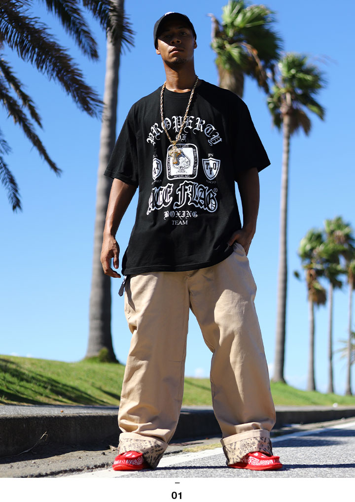 ACE FLAG 上下セット 半袖 ブランド Tシャツ ロングパンツ 上下 セットアップ メンズ 春夏用 黒 大きいサイズ エースフラッグ おしゃれ ボクシング