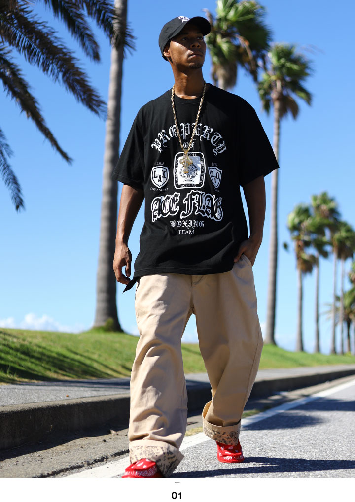 ACE FLAG 上下セット 半袖 ブランド Tシャツ ロングパンツ 上下 セットアップ メンズ 春夏用 黒 大きいサイズ エースフラッグ おしゃれ ボクシング