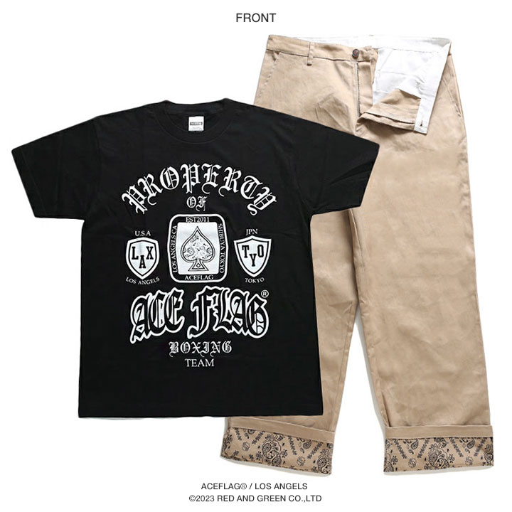 ACE FLAG 上下セット 半袖 ブランド Tシャツ ロングパンツ 上下 セットアップ メンズ 春夏用 黒 大きいサイズ エースフラッグ おしゃれ ボクシング