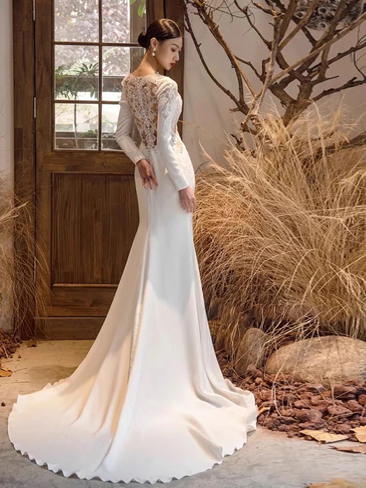 ウェディングドレス 長袖 ウェディングドレス白 パーティードレス 花嫁ロングドレス 簡約 露背 結婚式 二次会 エレガント 細身 透し彫レース 挙式 姫系hs4530 Fiveen] ウェディングドレス 長袖 前撮り ドレス オフショルダードレス