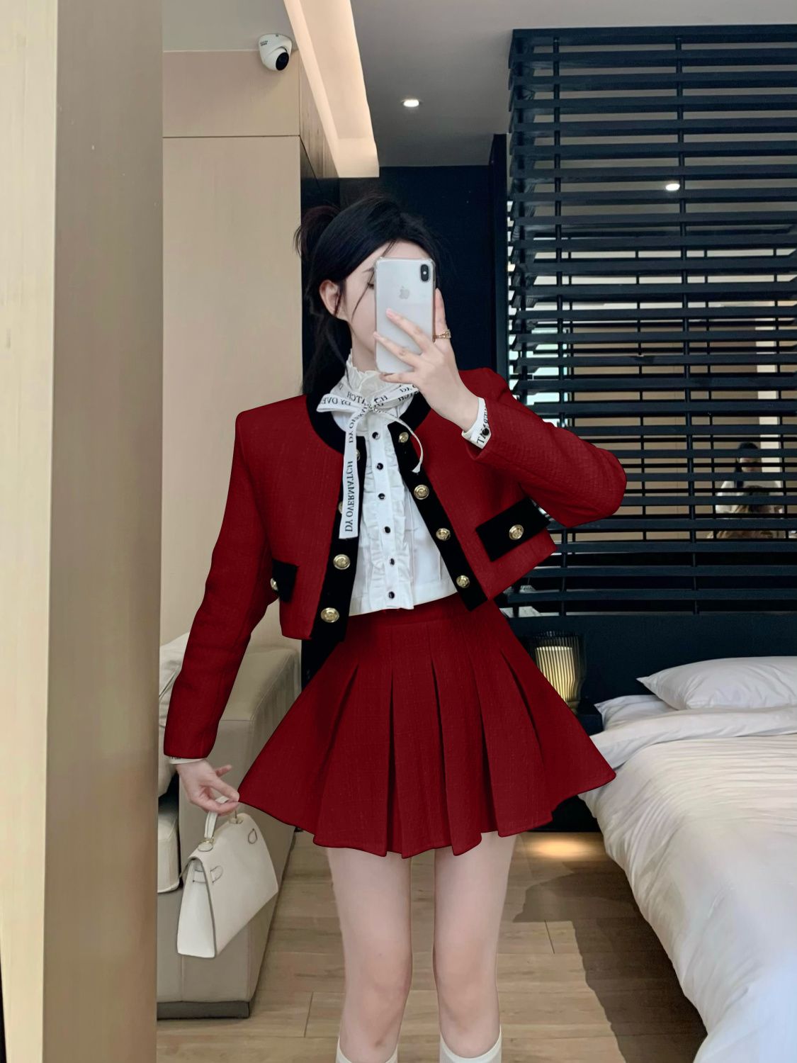 秋冬レディースシスタースーツ小さめツイードコントラストショートコート年齢軽減スカート2点セット 秋冬レディースシスタースーツ小さめツイードコントラストショートコート年齢軽減スカート2点セット