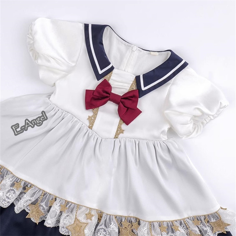 セーラー風ワンピース キッズ ロリータ プリンセスドレス 可愛い 星月刺繍 ロリータ 子供服 誕生日 ギフト 春夏ワンピース ガールズ 女の子用 ハロウィーン コスプレ