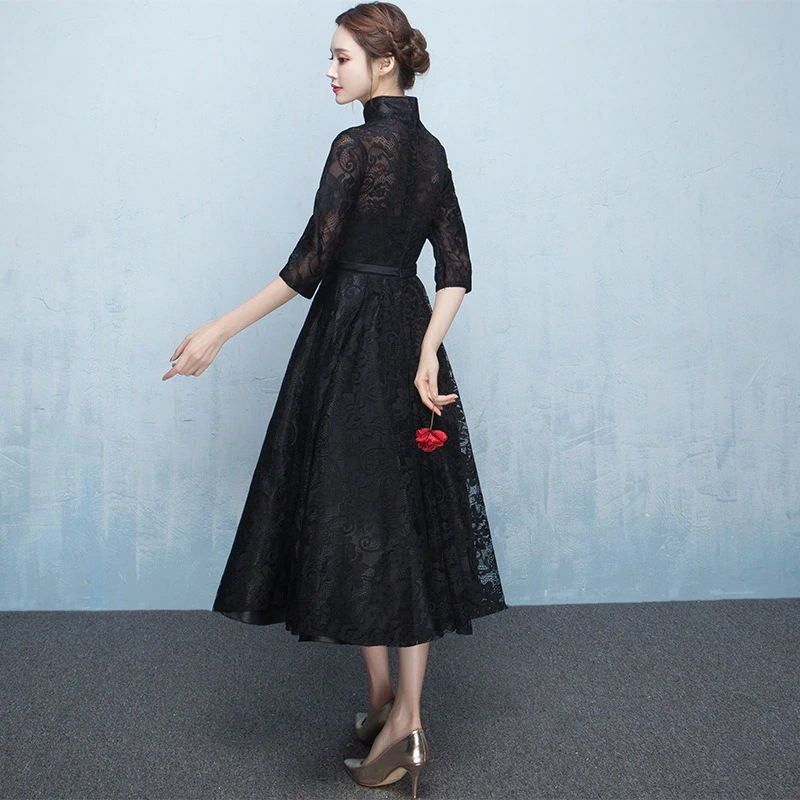 ドレスワンピースチャイナ風ドレスパーティードレス七分袖結婚式二次会女子会総レースシ ドレスワンピースチャイナ風ドレスパーティードレス七分袖結婚式二次会女子会総レースシ