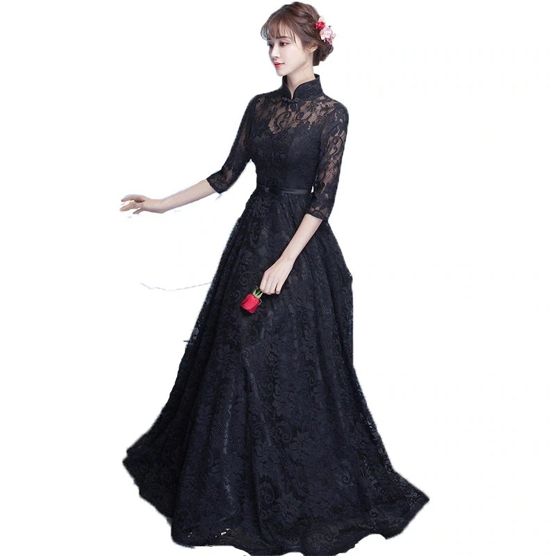 ドレスワンピースチャイナ風ドレスパーティードレス七分袖結婚式二次会女子会総レースシ ドレスワンピースチャイナ風ドレスパーティードレス七分袖結婚式二次会女子会総レースシ