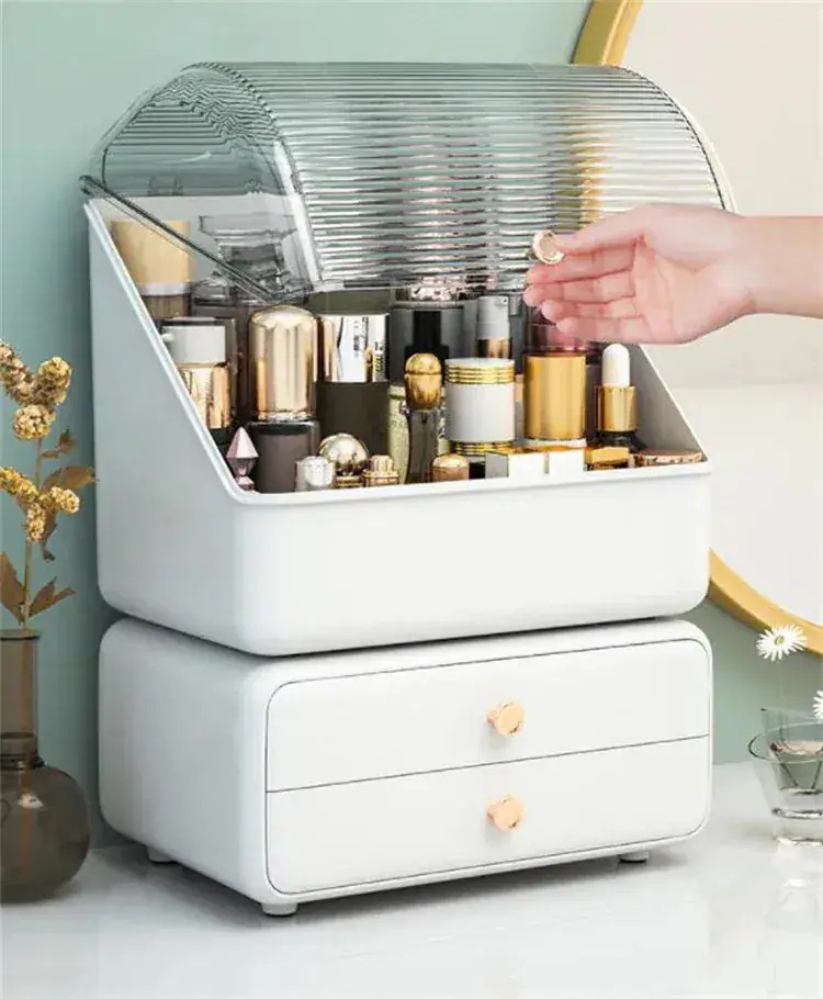 【急速出荷!】2つ買うと0オフスタイル 収納ボックス 化粧品 デスクトップ シェルフボックス 引き出し式 整理 化粧台 防塵 口紅 スキンケア