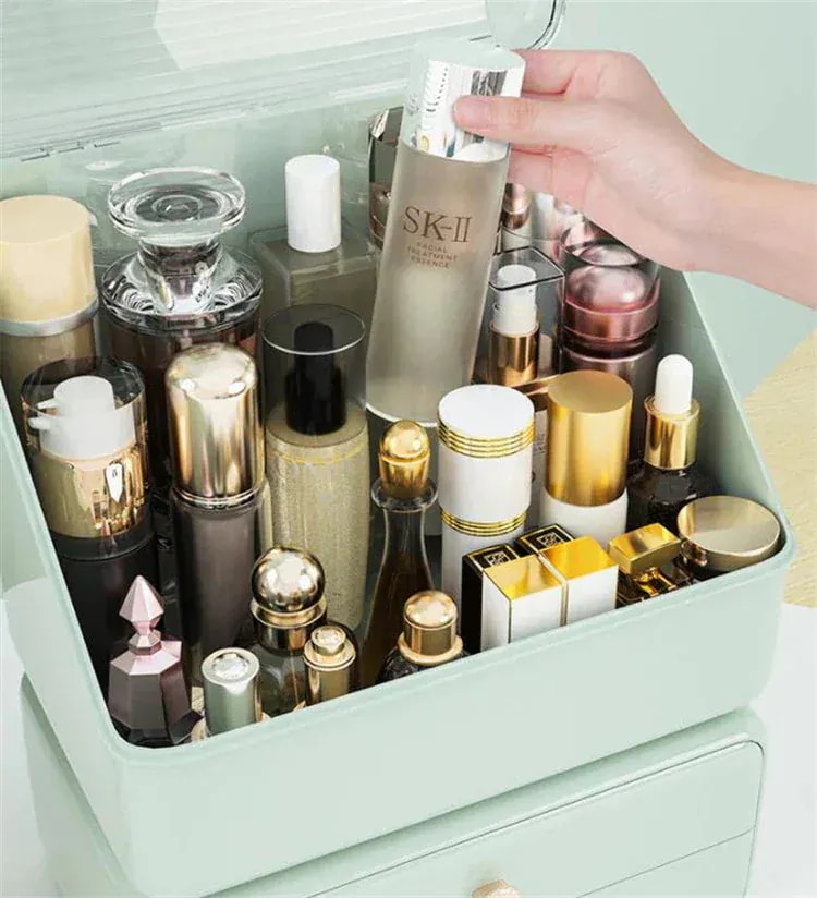 【急速出荷!】2つ買うと0オフスタイル 収納ボックス 化粧品 デスクトップ シェルフボックス 引き出し式 整理 化粧台 防塵 口紅 スキンケア