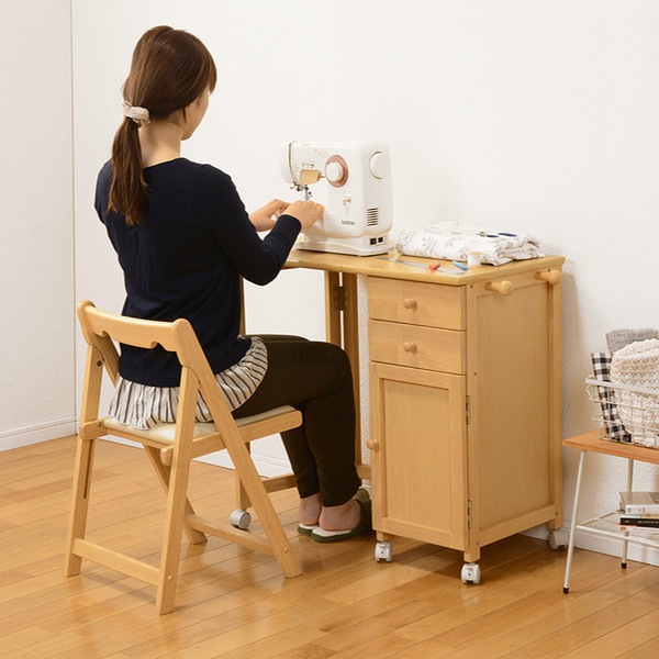 折りたたみデスク 幅88cm ワゴン付き キャスター デスク 収納 引き出し 机