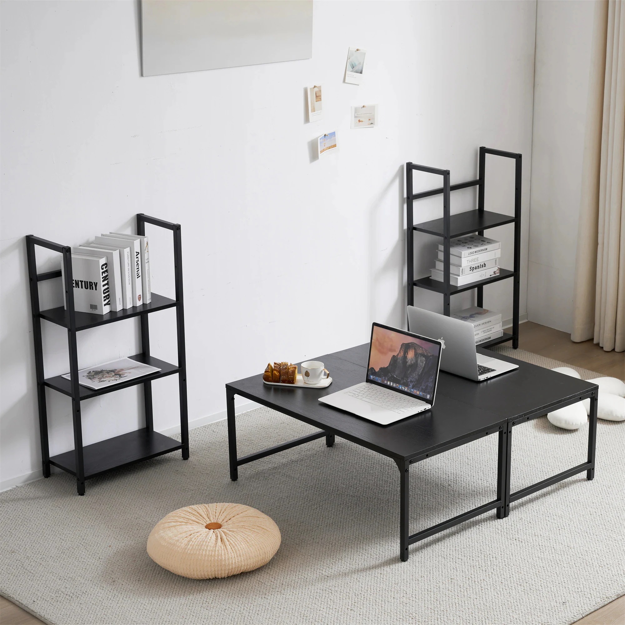 オフィスチェア+パソコンデスク セット ブラックパソコンデスク ラック付き デスク ワークデスク 木製 学習デスク オフィスチェア+パソコンデスク セット ブラックパソコンデスク ラック付き デスク ワークデスク 木製 学習デスク