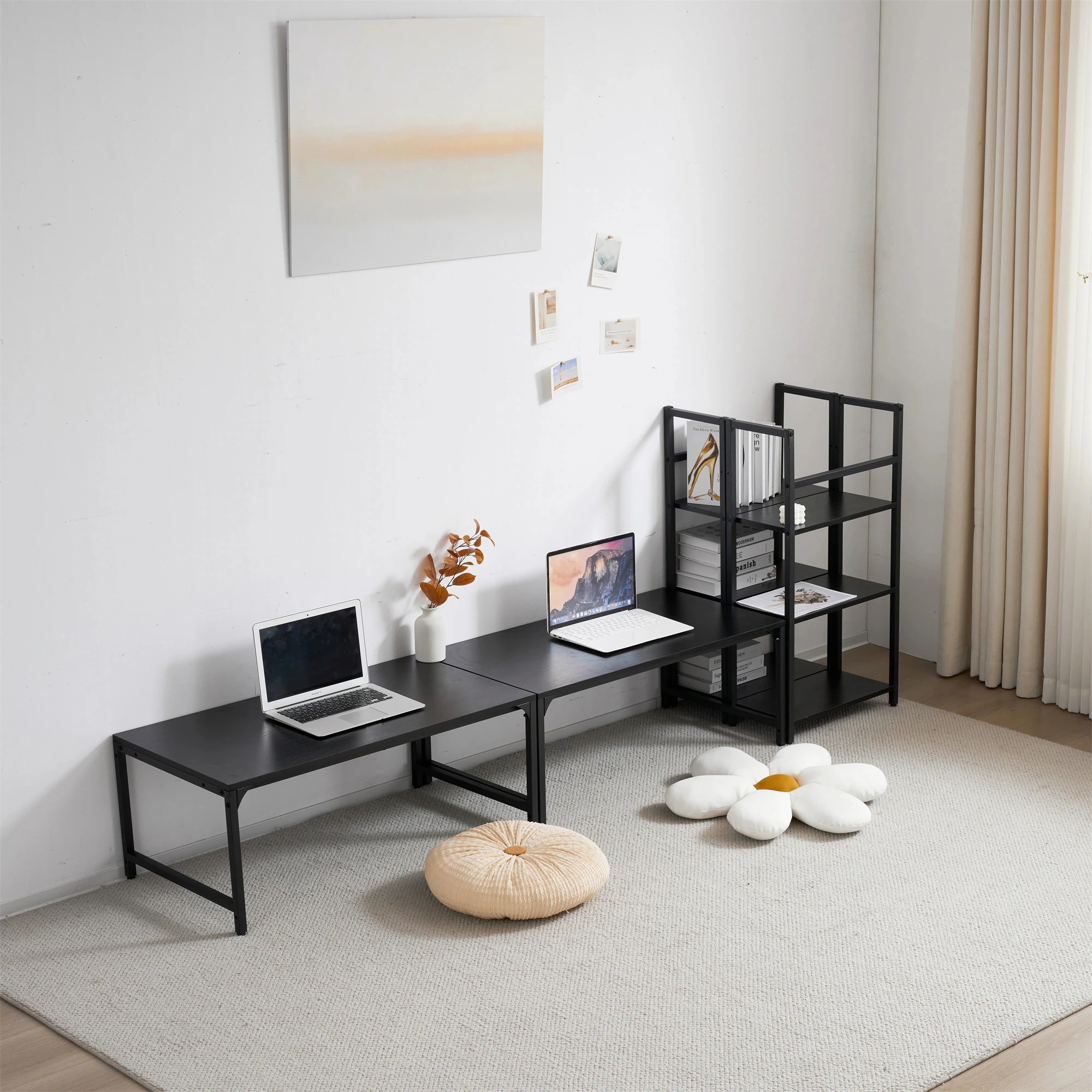 オフィスチェア+パソコンデスク セット ブラックパソコンデスク ラック付き デスク ワークデスク 木製 学習デスク オフィスチェア+パソコンデスク セット ブラックパソコンデスク ラック付き デスク ワークデスク 木製 学習デスク