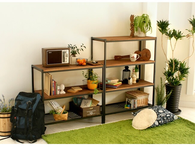 住まいスタイル 天然木製シェルフ4段 簡単組立 4段 アンティーク モダン ナチュラル オイル ミッドセンチュリー ウッド スタイリッシュ シンプル シェルフ ラック ハンガー インテリア