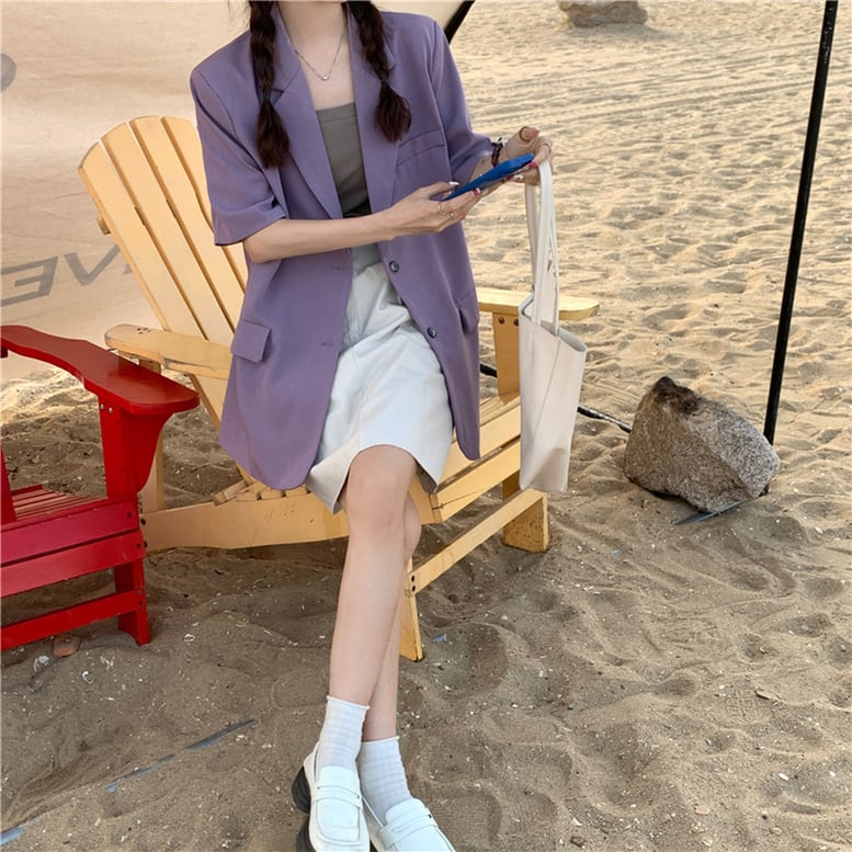 2color レディース テーラードジャケット 半袖 ジャケット オーバージャケット 2color レディース テーラードジャケット 半袖 ジャケット オーバージャケット