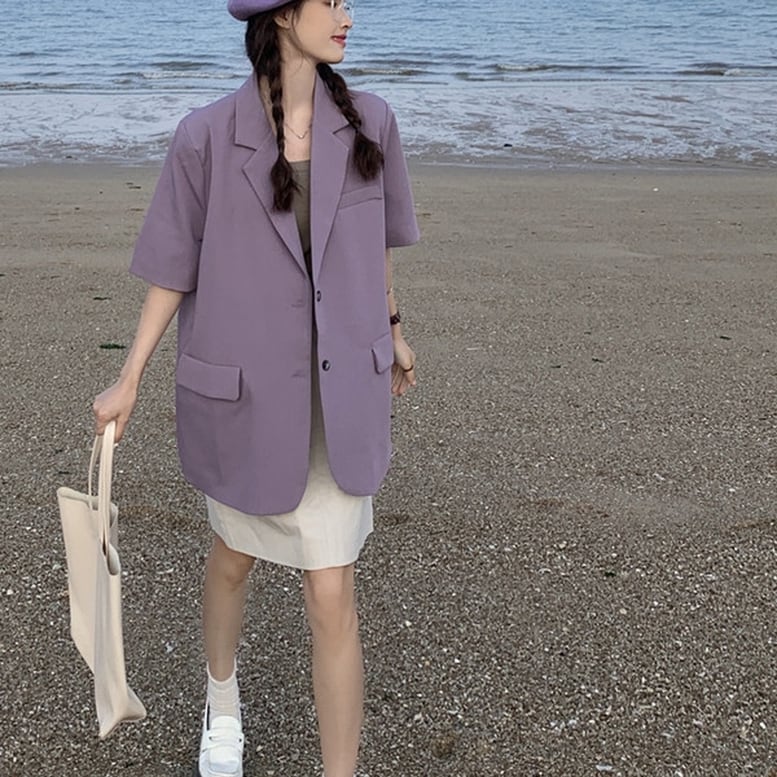 2color レディース テーラードジャケット 半袖 ジャケット オーバージャケット 2color レディース テーラードジャケット 半袖 ジャケット オーバージャケット