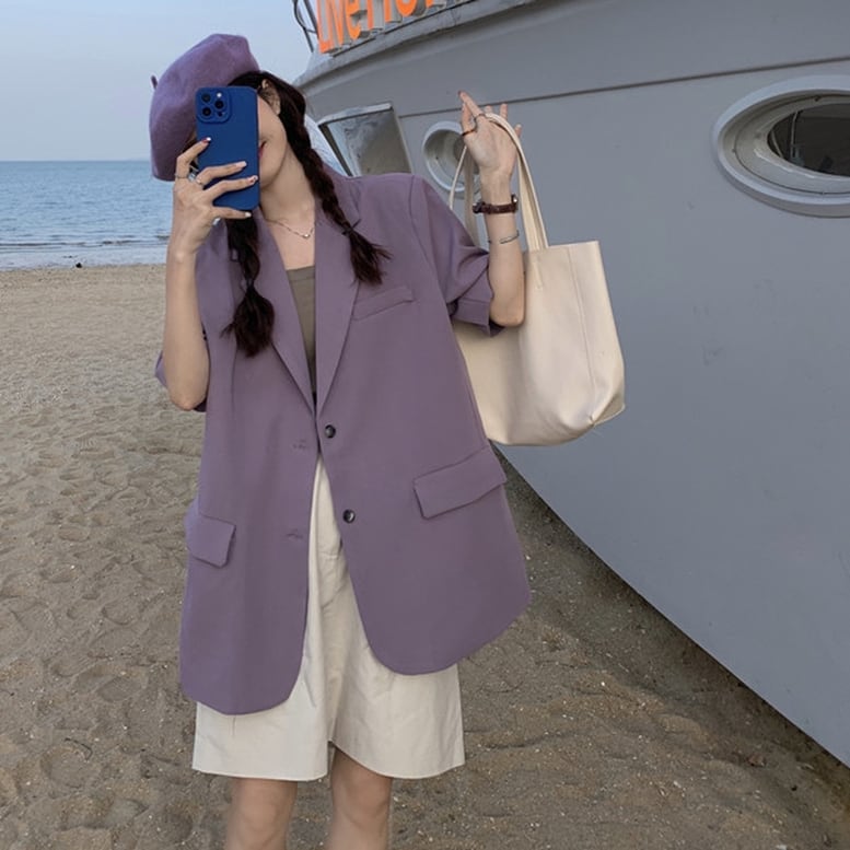 2color レディース テーラードジャケット 半袖 ジャケット オーバージャケット 2color レディース テーラードジャケット 半袖 ジャケット オーバージャケット