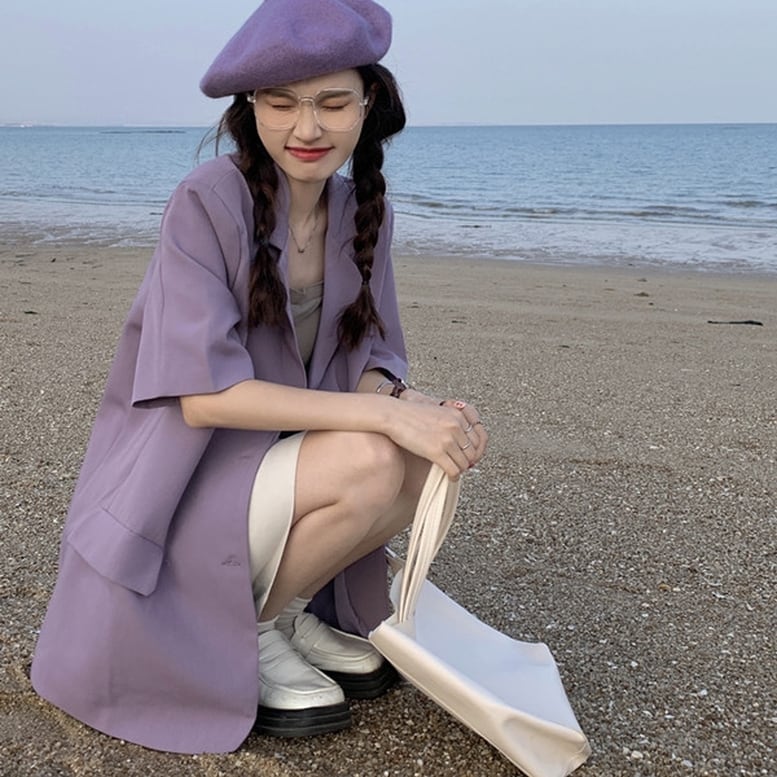 2color レディース テーラードジャケット 半袖 ジャケット オーバージャケット 2color レディース テーラードジャケット 半袖 ジャケット オーバージャケット