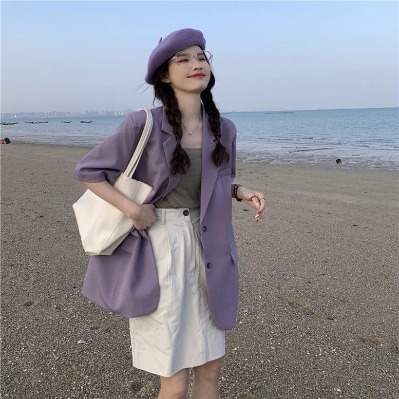 2color レディース テーラードジャケット 半袖 ジャケット オーバージャケット 2color レディース テーラードジャケット 半袖 ジャケット オーバージャケット