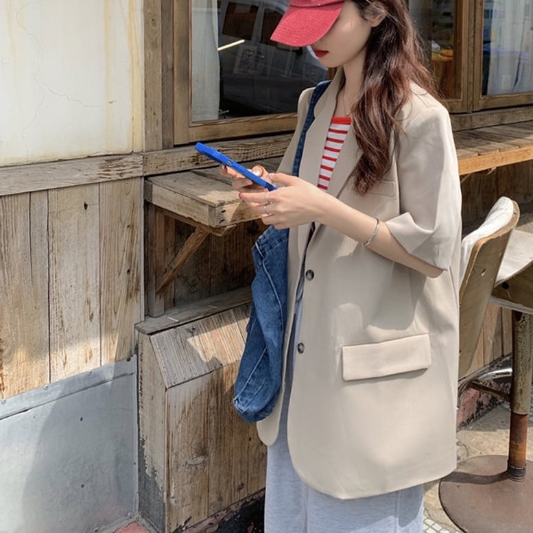 2color レディース テーラードジャケット 半袖 ジャケット オーバージャケット 2color レディース テーラードジャケット 半袖 ジャケット オーバージャケット