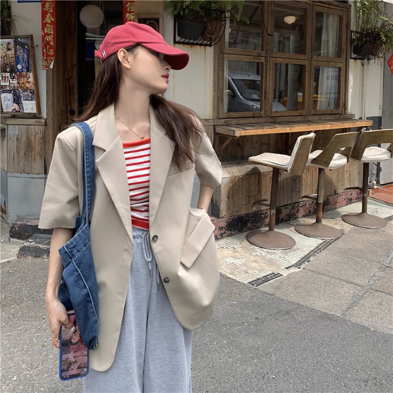 2color レディース テーラードジャケット 半袖 ジャケット オーバージャケット 2color レディース テーラードジャケット 半袖 ジャケット オーバージャケット