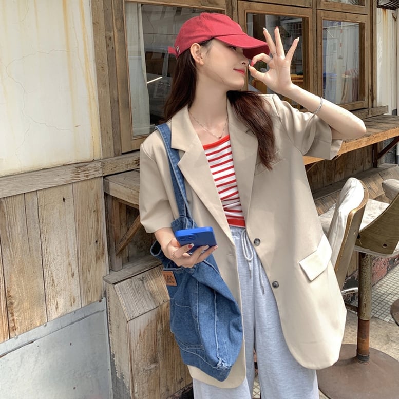 2color レディース テーラードジャケット 半袖 ジャケット オーバージャケット 2color レディース テーラードジャケット 半袖 ジャケット オーバージャケット