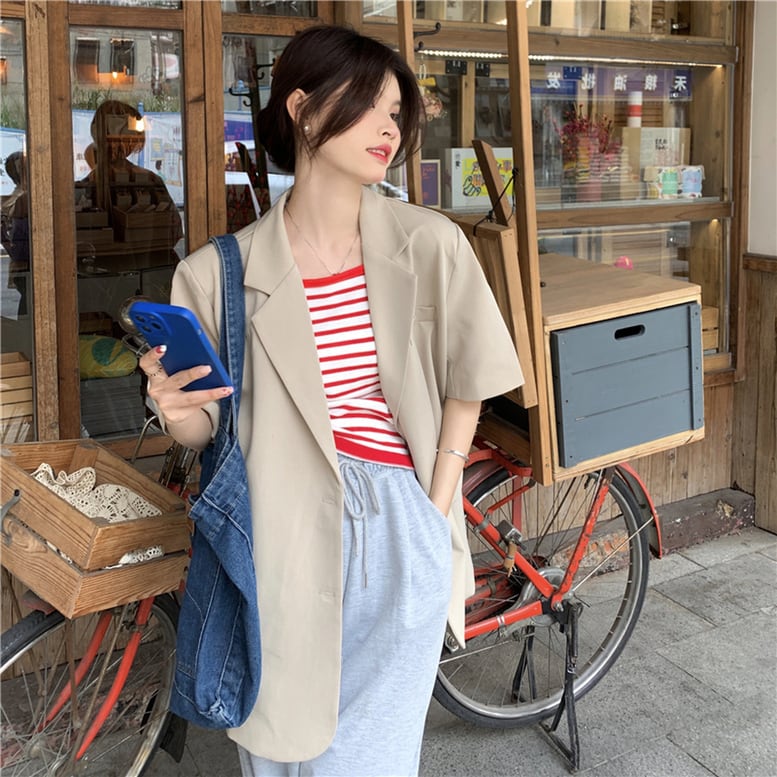 2color レディース テーラードジャケット 半袖 ジャケット オーバージャケット 2color レディース テーラードジャケット 半袖 ジャケット オーバージャケット