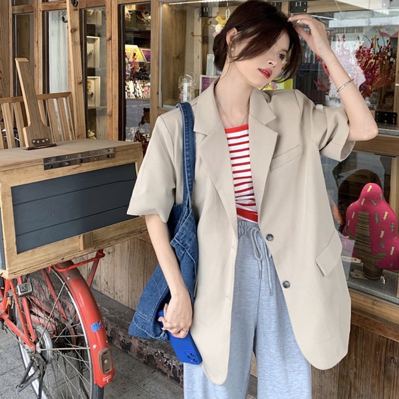 2color レディース テーラードジャケット 半袖 ジャケット オーバージャケット 2color レディース テーラードジャケット 半袖 ジャケット オーバージャケット