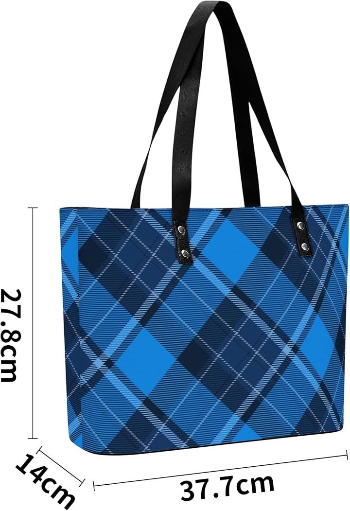 トートバッグ タータンチェック柄 カジュアル ジッパーあり お手入れ簡単なPUレザー使用 外側ポケット付き 防水 撥水 メンズ(ブルー, 27.8 cm x 37.7 cm x 14) トートバッグ タータンチェック柄 カジュアル ジッパーあり お手入れ簡単なPUレザー使用 外側ポケット付き 防水 撥水 メンズ(ブルー, 27.8 cm x 37.7 cm x 14)
