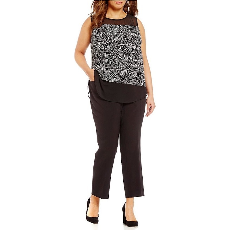 ヴィンス カムート レディース トップス【Vince Camuto Plus Modern Mosaic Mixed Media Top】Rich Black ヴィンス カムート レディース トップス【Vince Camuto Plus Modern Mosaic Mixed Media Top】Rich Black