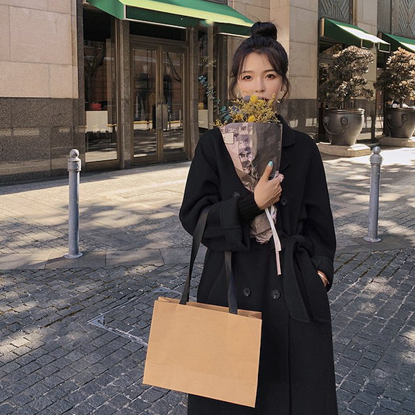 Qoo10] ロングコート リボン付き ロング丈 秋冬