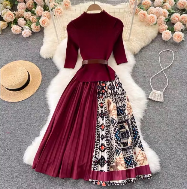 レディース フェイクツーピース ドレス ワンピース 民族衣装風 ニットドレス ニットワンピース パーティー ミモレ ロング 半袖 5分袖 ラウンドネック Aライン プリーツ フリンジ ウエストマーク レディース フェイクツーピース ドレス ワンピース 民族衣装風 ニットドレス ニットワンピース パーティー ミモレ ロング 半袖 5分袖 ラウンドネック Aライン プリーツ フリンジ ウエストマーク